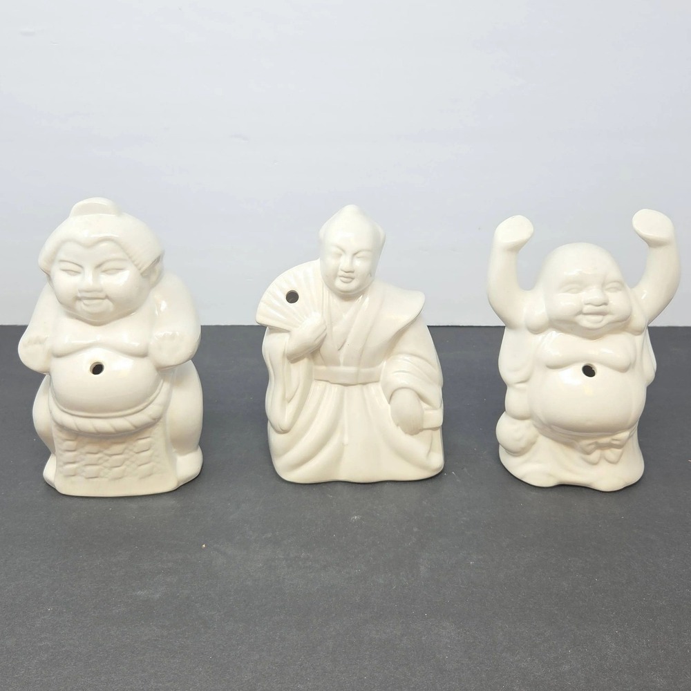 Vintage Benihana Tokyo Arirang Ceramic Tiki Mugs Set of 3 Buddha Sumo Fan Figure
